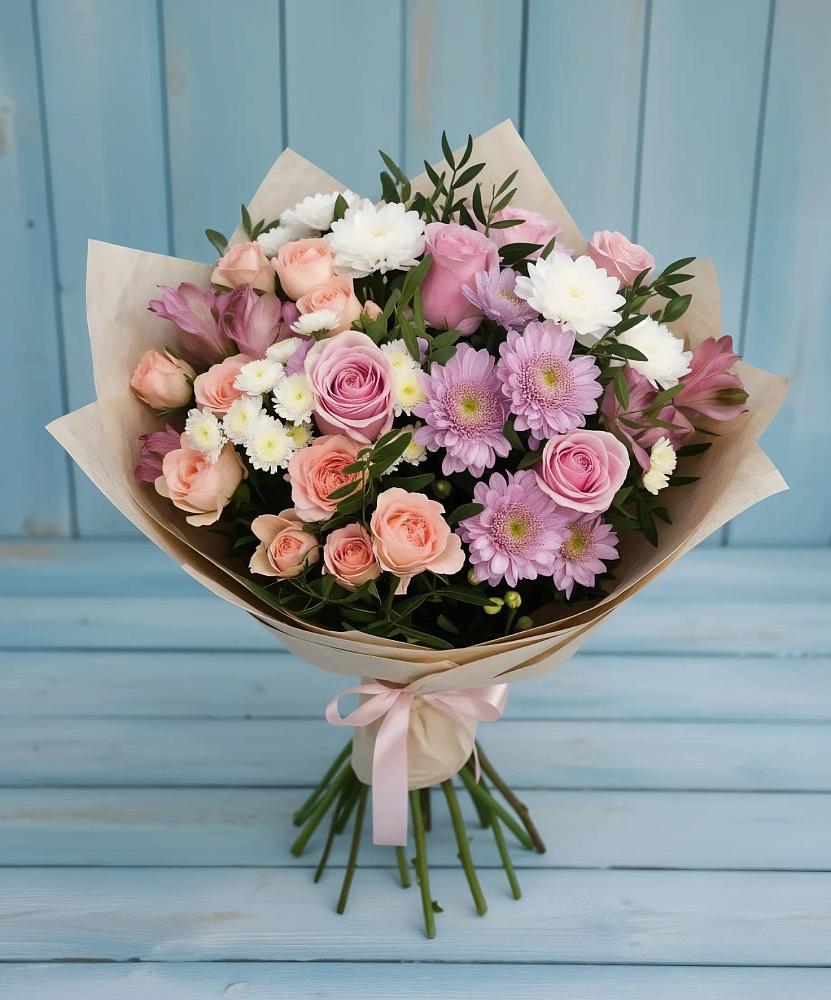 Букет цветов из: Хризантемы, Розы и Альстромерии в Зеленогорском