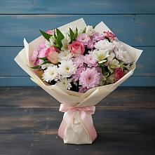 Букет цветов из:  Хризантемы, Альстромерии и Розы #REPLACE_PRED# Зеленогорском