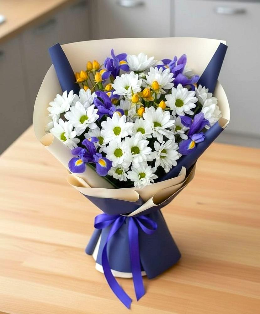 Букет цветов из: Розы, Ирисы и Хризантемы в Зеленогорском