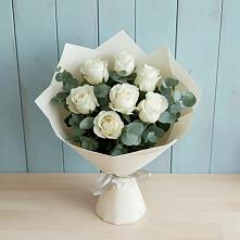 Букет Белые розы в Эвкалипте #REPLACE_PRED# Зеленогорском