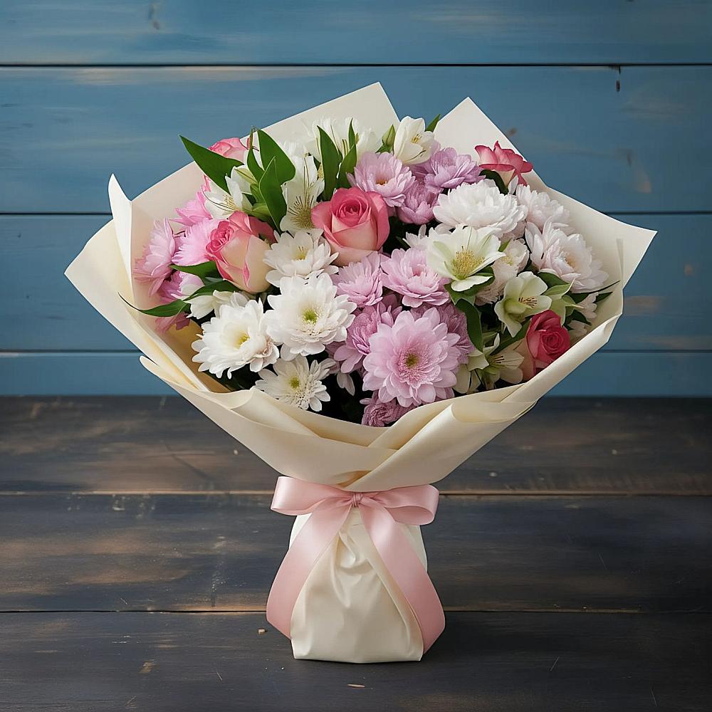 Букет цветов из: Хризантемы, Альстромерии и Розы в Зеленогорском